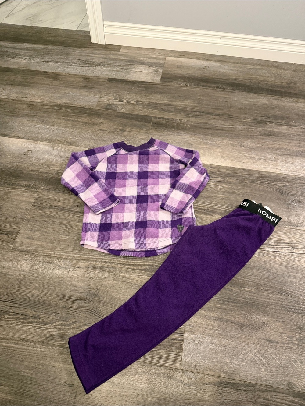 Kombi Baselayer Kids Purple Plaid Fleece Pajama Set - Purple